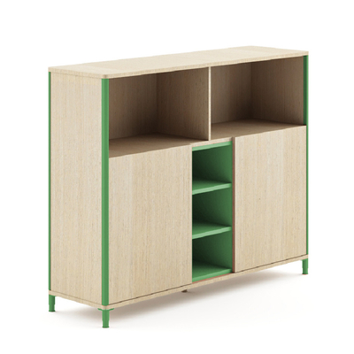 FLEX Modern Multi Tier Office Credenza Sideboard With Five Open Shelves Dual Door