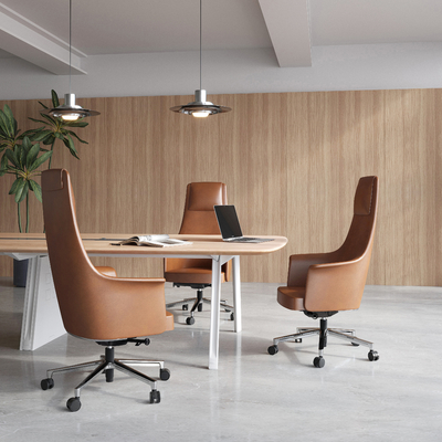 Modern High Back Leather Office Chair , brown leather executive office chair 360 degree