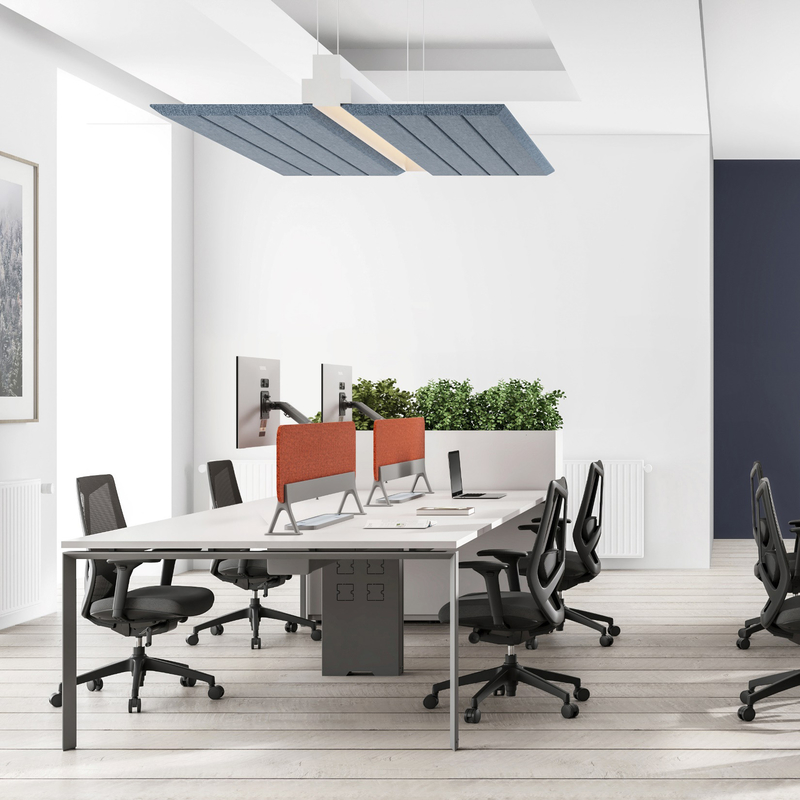 MC3.0 Office Double Sided Four Person Workstation With Monitor Arms Triangular Tube