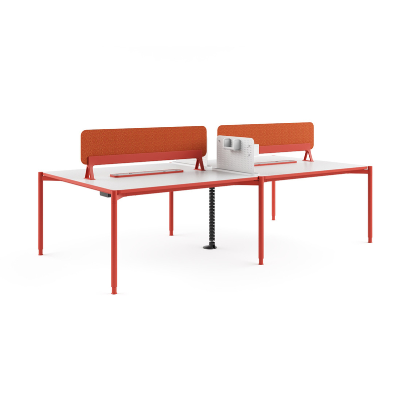FLEX 4 person double-sided workstation Red desk with screen Modern simple with integrated cable management staff